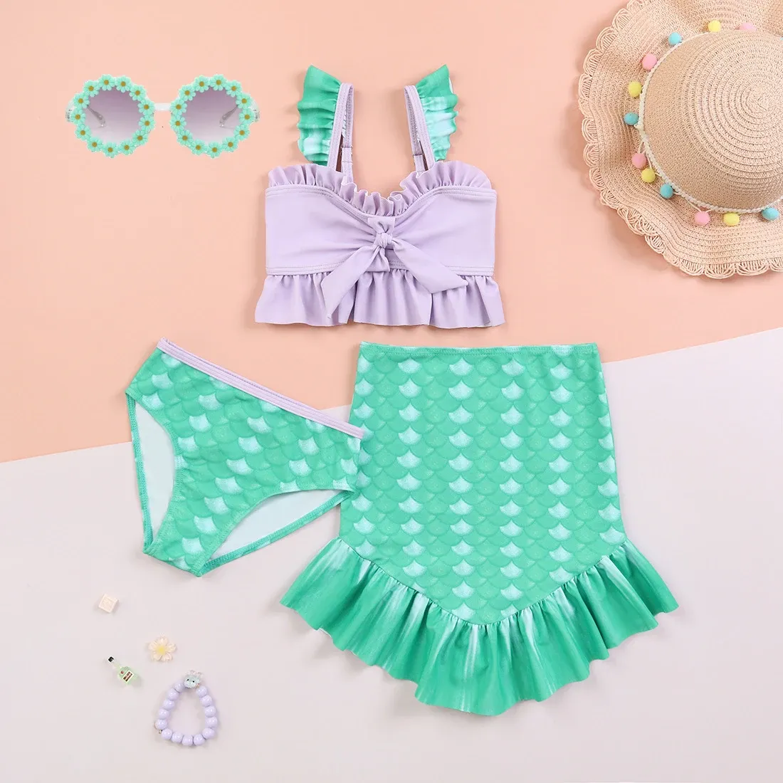 Swimwear peuter babymeisjes apart zwempak kinderen zeemeermin bikini 3 stcs set zomer strand zwembadbaden badpak bikini kostuum