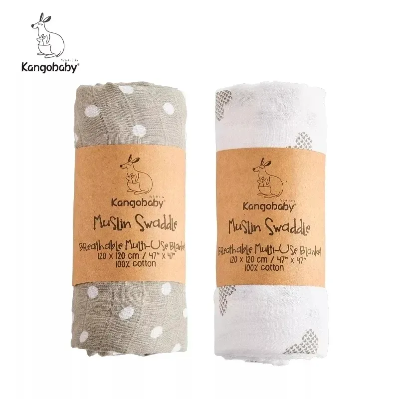 Kangobaby New Design 2pcs Conjunto duplo camadas 100% algodão recém -nascido Baby Muslin Swaddle Planta