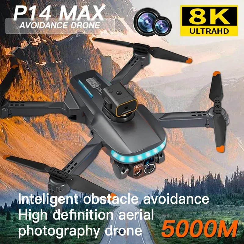 Drones Original P14 Drone 8K 5G GPS Professional HD аэрофотосъемка Dualcamera препятствие удаленное складное подарок самолетов 5000м 5000м