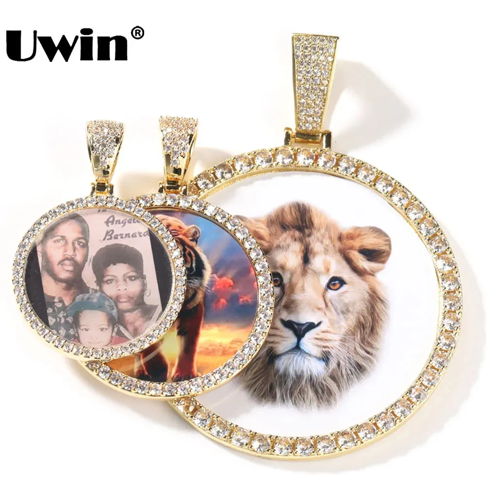 UWIN DIY Medallion Po Pendant Necklace Large Round Custom Picture Charms Necklace Iced Out CZ Fashion Jewelry for Memory Gift 240414