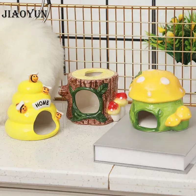 Cages Ceramic Nest for Hamster, Small Pet Nest, Creative Forest Style, Stump Mushroom Bee, New