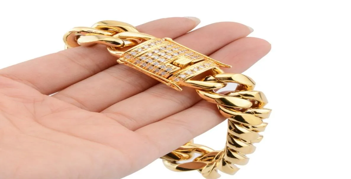 Men Gold Cuban Link Bracelets Modna biżuteria Hip Hop Wysoka jakość stali nierdzewnej Bransoletka 3743378