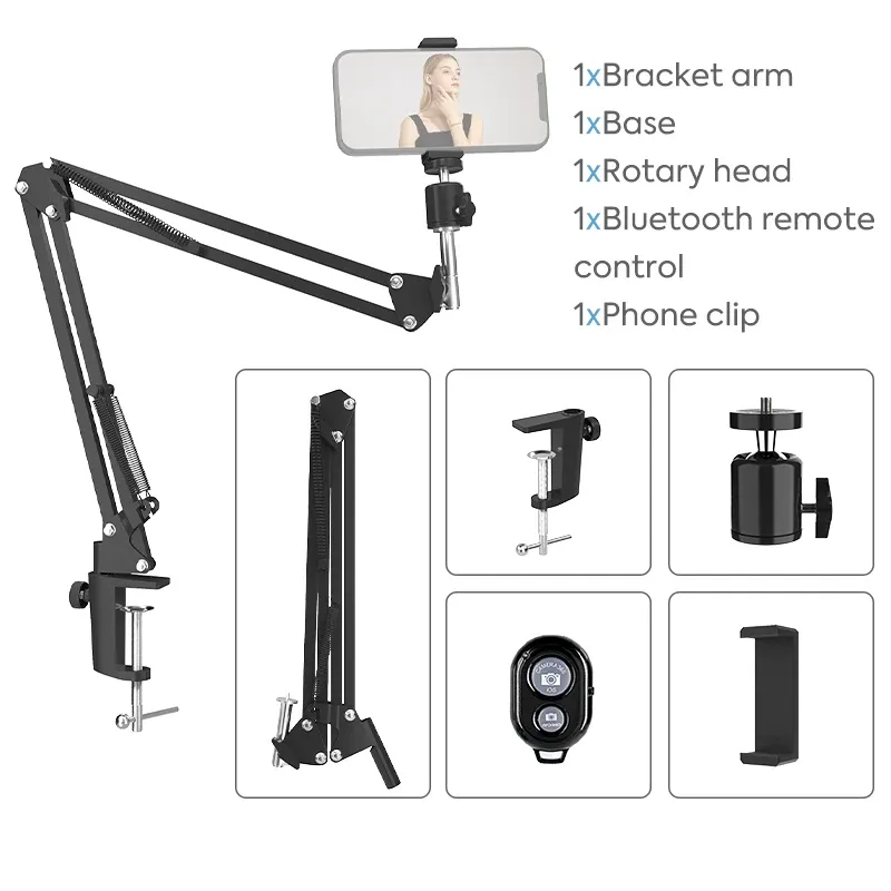 Telulador de telefone Tripods Titular do celular Universal Boom Arm Overhead Shooting Stand Stand Stand Longo Braço para fotografia, Ring Light Stand