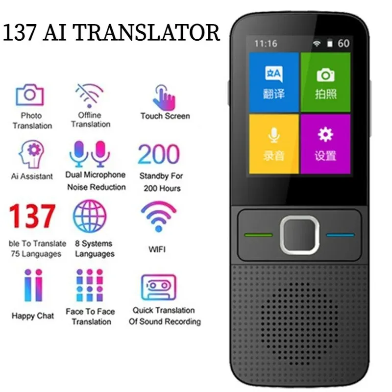 Vertaler 2023 Smart Voice Translator 137 Multi -talen in realtime online Instant Off Line Translation AI Learning Conversion T10 Hot!