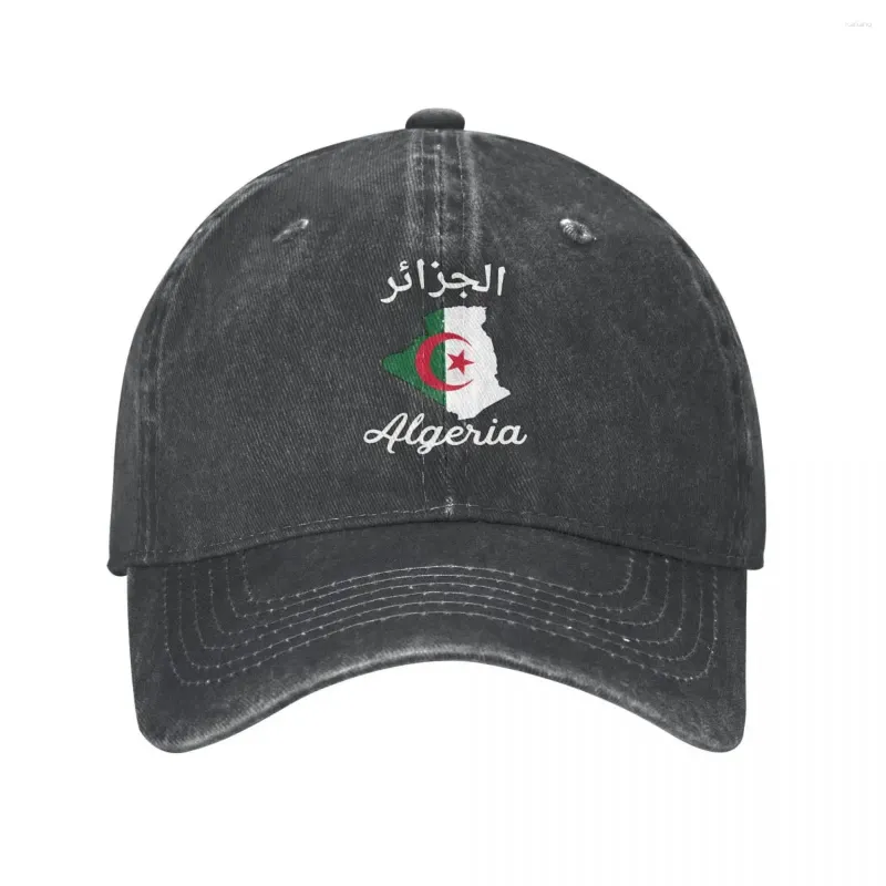 Bollmössor Algeriet Flagkartor Baseball Cap Vintage Ejresserad denim Algerier Snapback unisex stil aktiviteter justerbara passformar