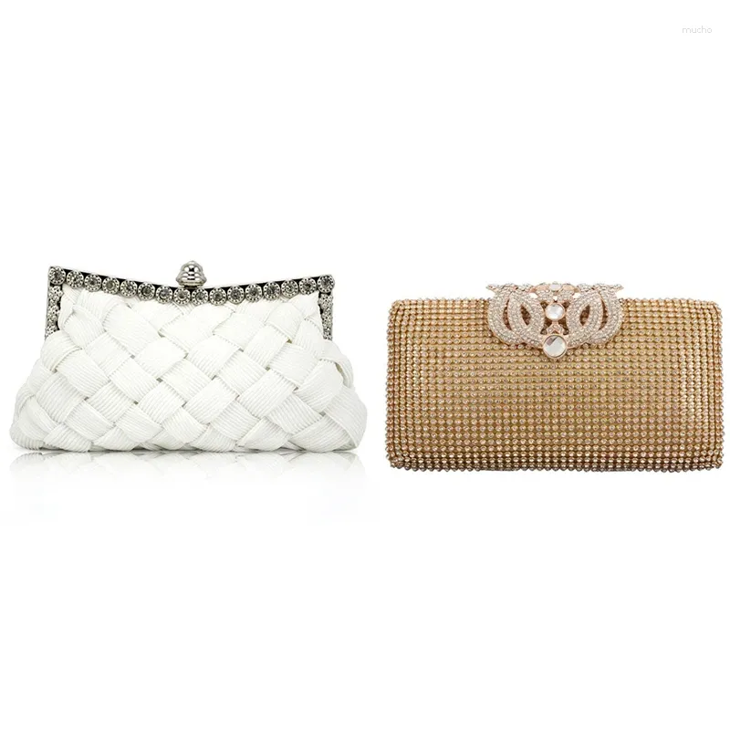 Shoulder Bags 2 Pcs Evening Bag Clutch Purse Party Bridal Handbag White & Gold