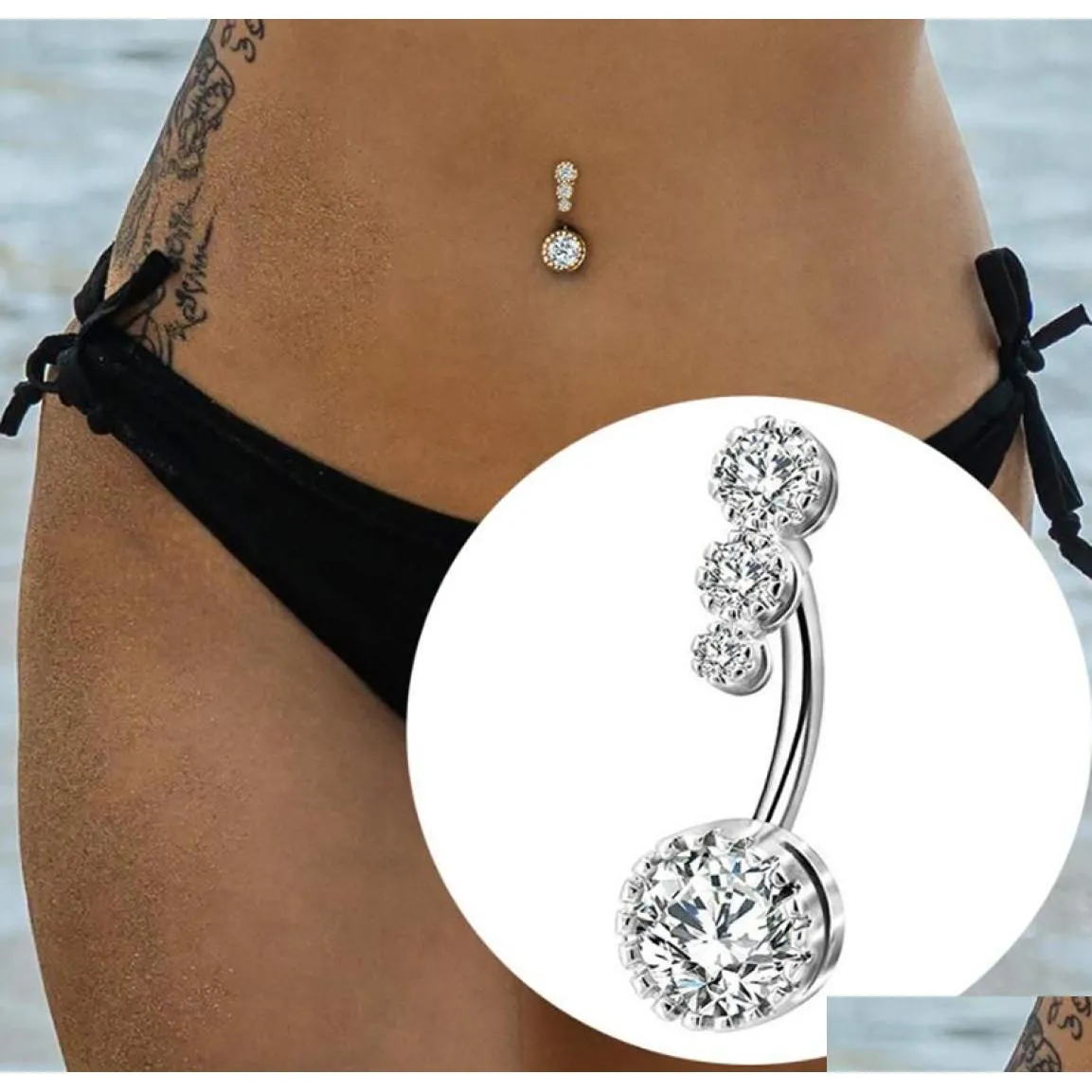 Navel Bell -knappen ringer Crystal Ring Bar Barbell Drop Dangle Piercing Nombril Ombligo Belly Men Women Body Jewelry1964825 Leverans DHQEP