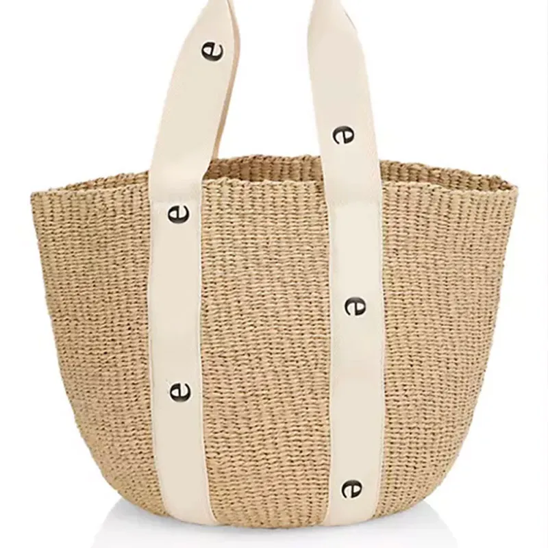 Woody Basket Bag Straw Basket Bag Hand Bag Summer Beach Bag Weekend Travel Bag Designer Bags Large Capacity Vegetable Basket Open Top Tote Bags Shoulder Purse