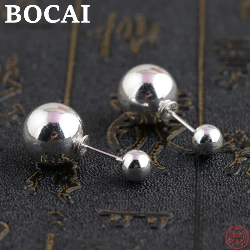 Örhängen Bocai S925 Sterling Silverörhängen för kvinnor Smooth Surface Ball Asymmetry Ear Studs Pure Argentum smycken gratis frakt