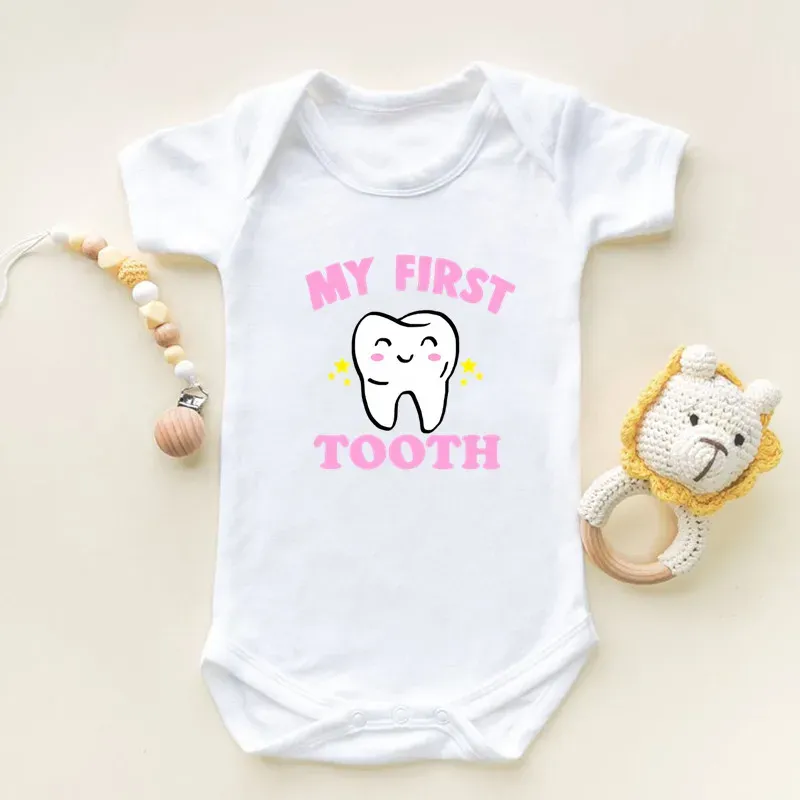 One-Pieces I Got My First Tooth Print Short Sleeve Baby Romper Infant Newborn Bodysuits Cotton Boys Girls Jumpsuit Outfits Onesies Clothes