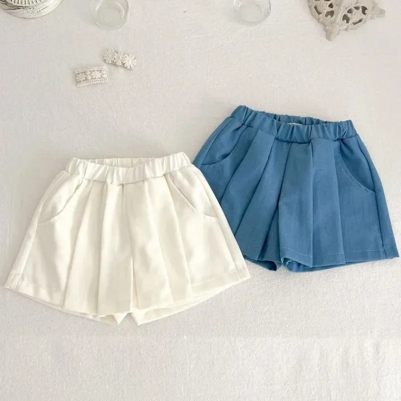 Shorts geboren meisje all-match geplooide culottes outfit kleine baby zomer stevige rok met binnenste veiligheid bodem denim korte rokken kleding