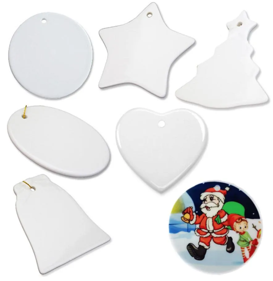 Christmas Sublimation Blank Ceramic Love Bell Ellipse Decorate Pendant Creative Ornaments Heat Transfer Printing DIY Ornament9287832