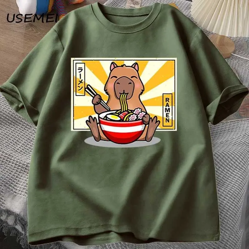 Kadın T-Shirt Capybara Pamuk Tişörtleri Günlük Erkek Giysileri Büyük Boy Kısa Kollu Tees Yaz Japon Sokak Giyim 90'lar Hayvan Grafik Tişörtleri 240423
