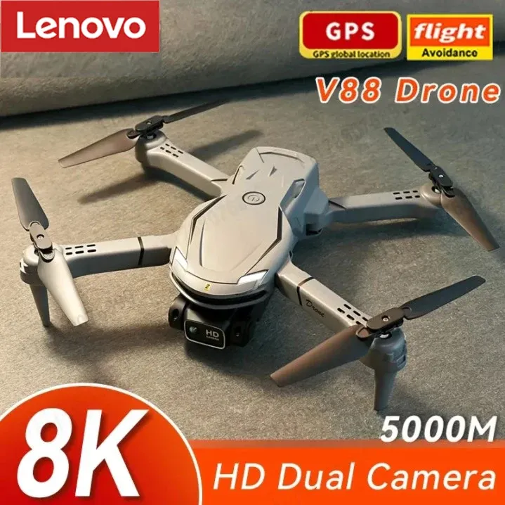 Drones Lenovo V88 Drone 8K GPS Professional HD Photographie aérienne DualCamera Obstacle à distance Aircraft pliable Toy RC Distance 3000m