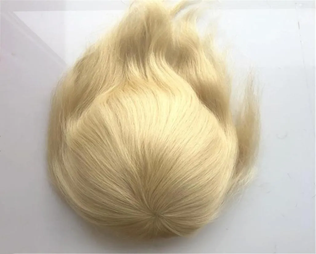 Blonde mannen toupee full skin pu toupee voor vrouwen Braziliaanse maagdelijk menselijk haartoupee 613 rechte mannen haarstukvervangingssysteem7632391