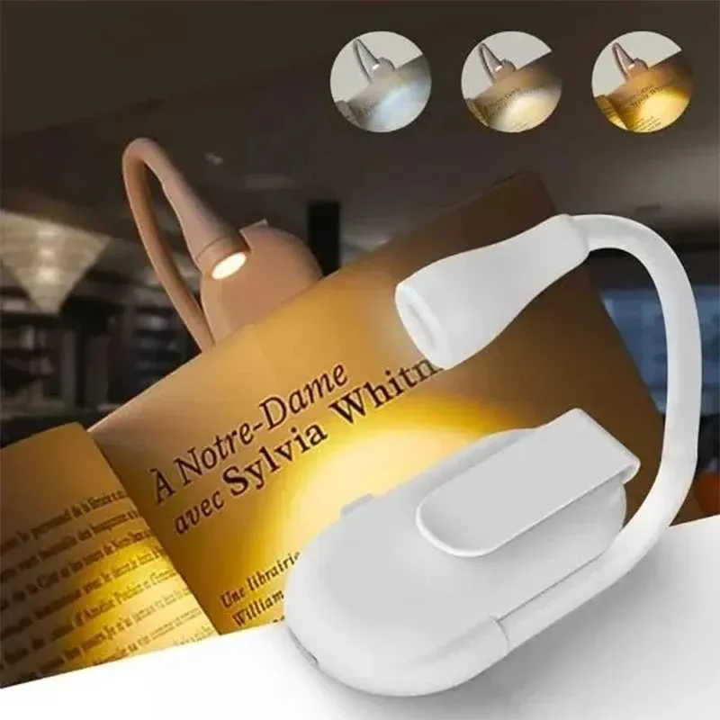 USB Rechargeable Book Light – 3 Colors & 4 Brightness Levels, 600mAh 60LM Clip-On LED For Reading In Bed