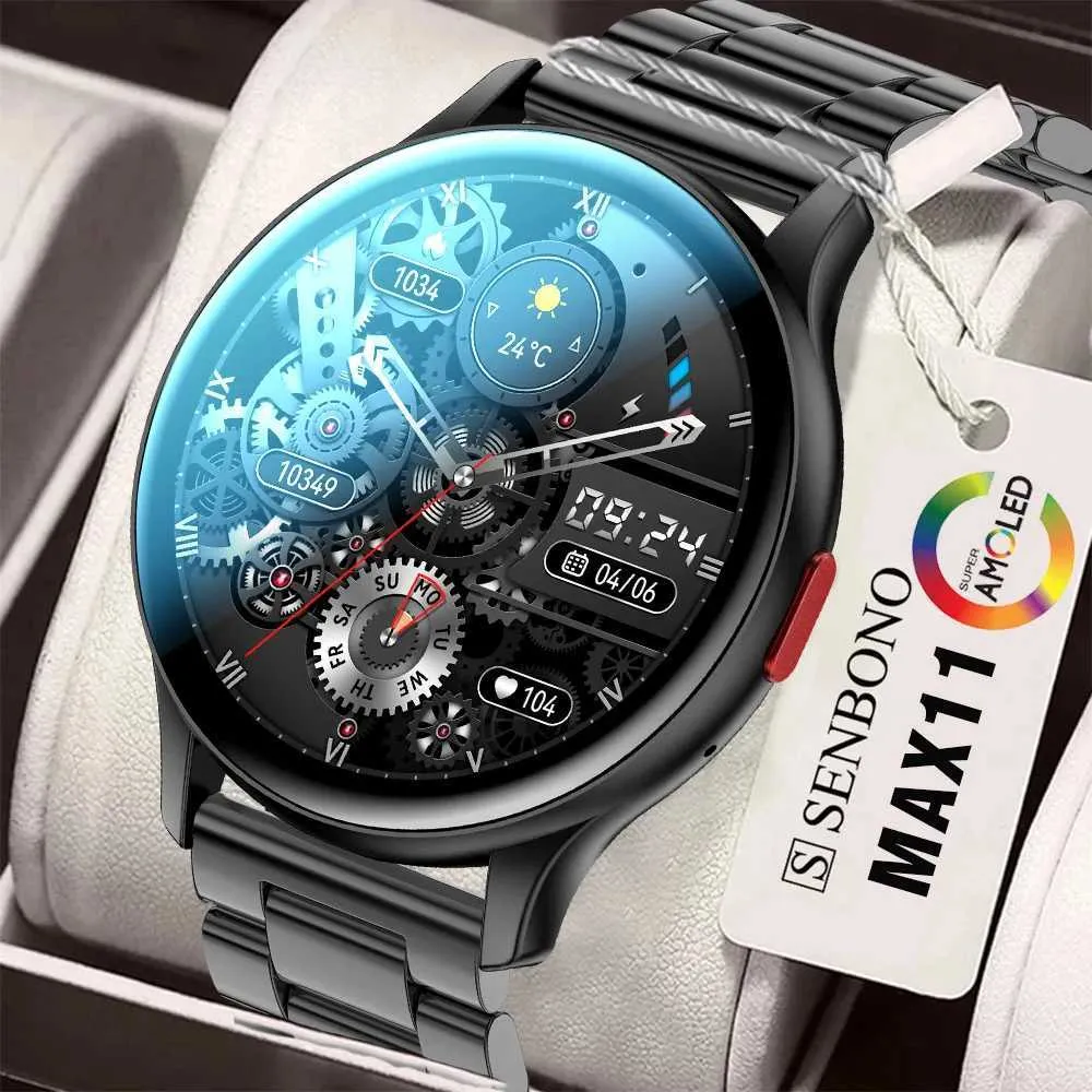 Polshorloges senbono max11 2023 Smart Watch 1,43 inch AMOLED 100 sportmodi Voice Calling Watch altijd te zien smartwatch voor mannen vrouwen 240423