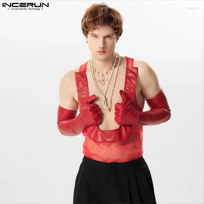 قمم دبابة الرجال Incerun 2024 Men Mesh See من خلال حفلة شفافة مثيرة مثيرة Tee Frasnable Camisas S-5XL