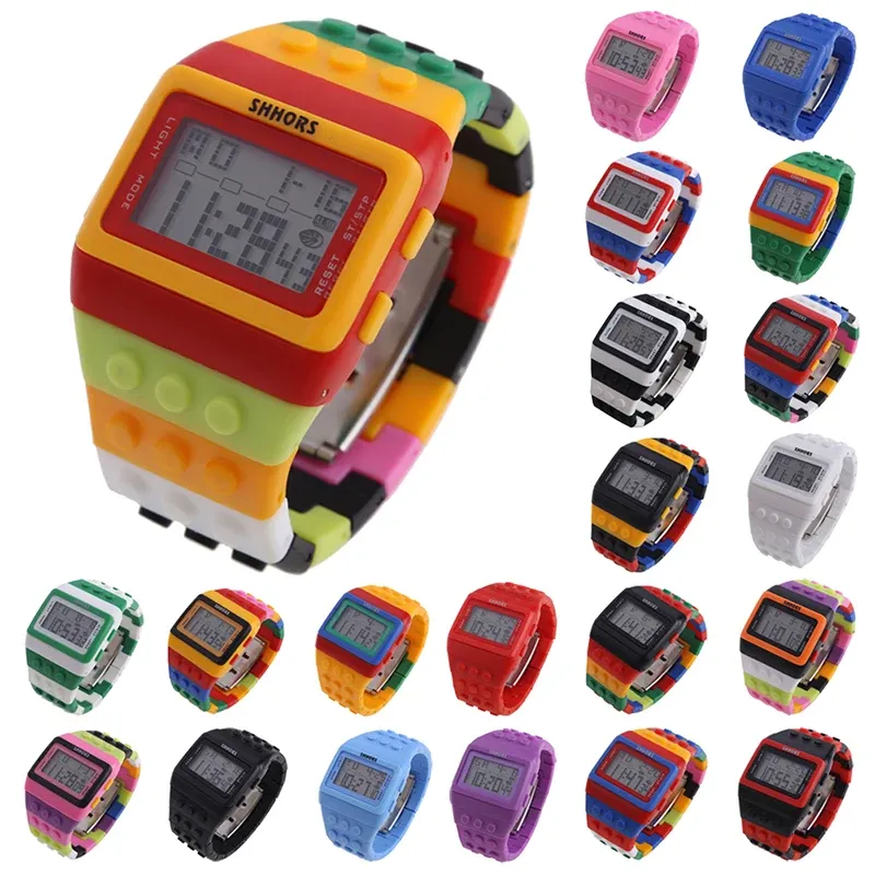 Uhren heiße Kinder Uhren Digital LED Chic Unisex farbenfrohe Konstruktorblöcke Sport Relogio Maskulino Handgelenk Frauen sehen Kindergeschenke an