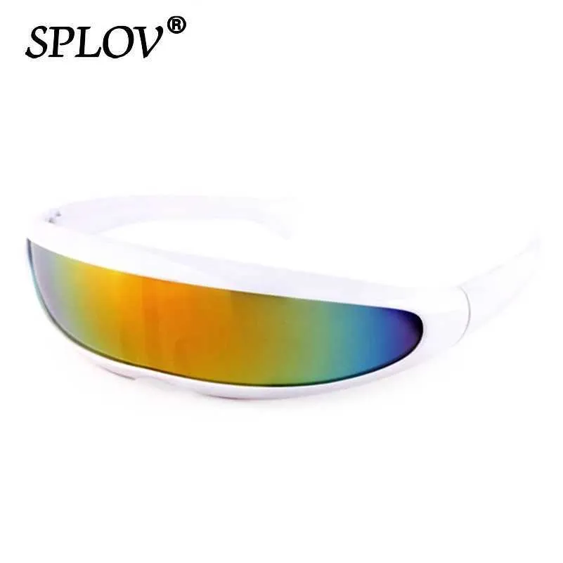 Solglasögon sammanfogade lins solglasögon män kvinnor fisktail design x laser delfiner spegel glas vindtäta skyddsglasögon rymdrobotar glasögon uv400 240423