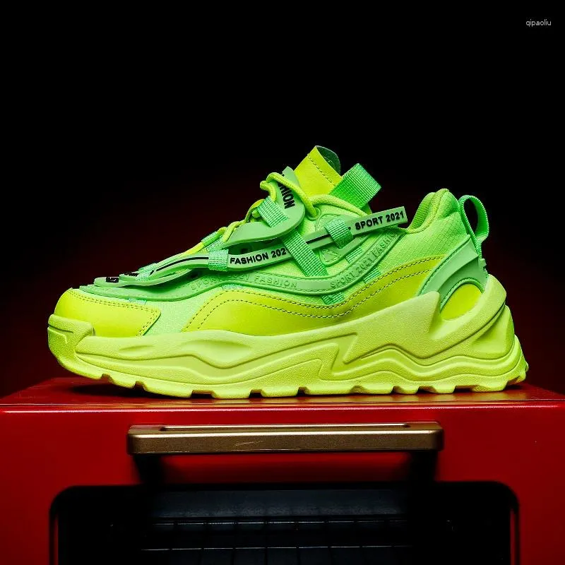 Chaussures décontractées Fashion Men de baskets Chunky Design Outdoor Jogging Breathable Fluorescent Green