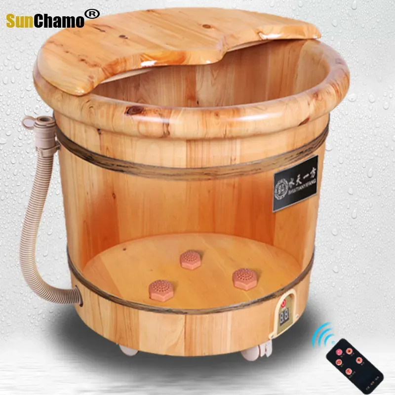 Massager 2021 Wood Bubble Foot Bucket Spa Fully Automatic Foot Bath Home Sauna Foot Tub Electric Heating Massage Steam Profound Barrels