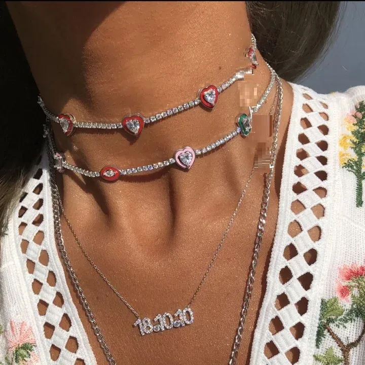 Collane Rainbow Geometric Women Necklace 2mm 5A Cubic Zirconia CZ Tennis Chain Fashion Lady Chokers