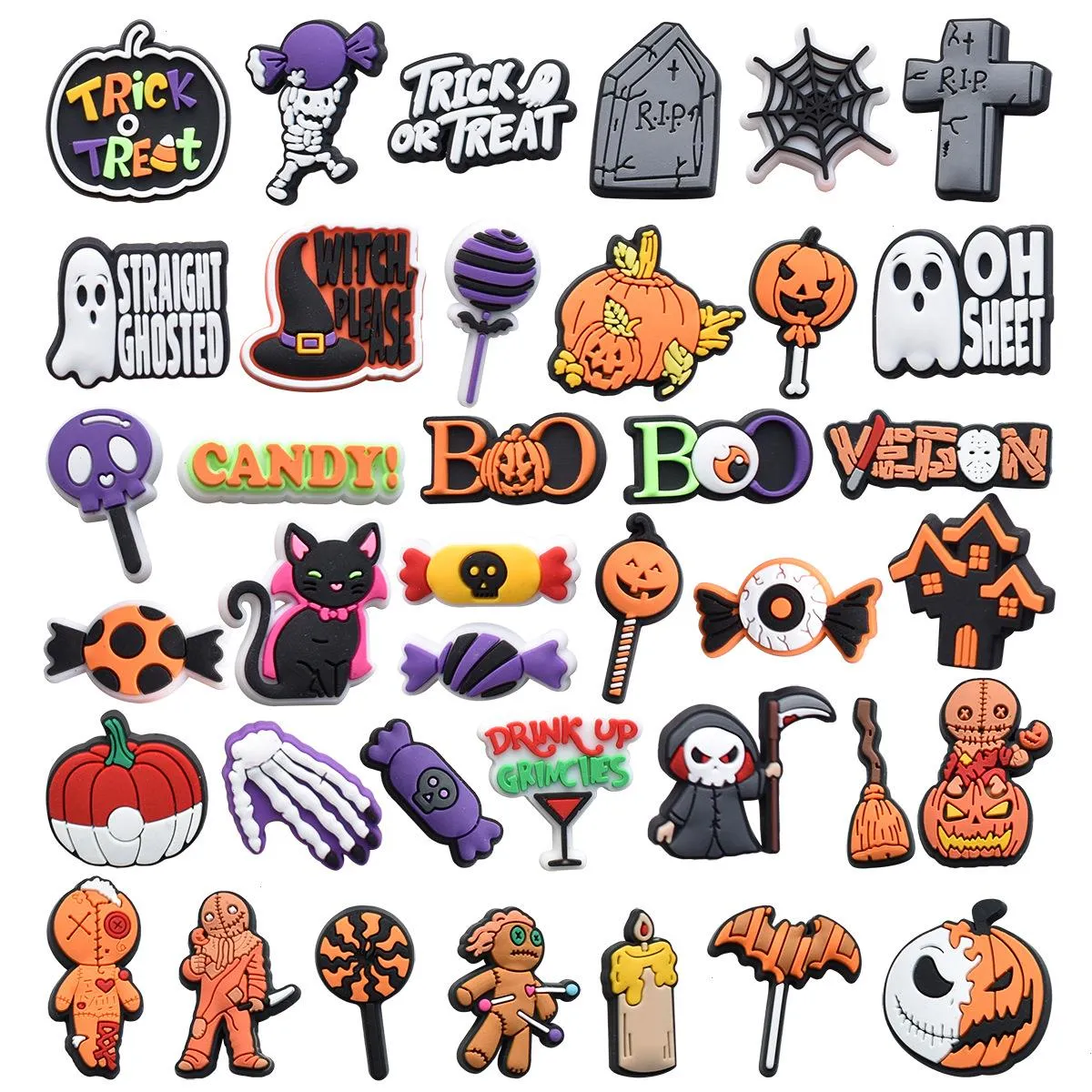 Halloween Trick Treat Ghost Anime Charms Mayores Mayores de la infancia Matrices de regalo Funny Doceon Accesorios de calzado PVC Hebilla de goma suave Charmas