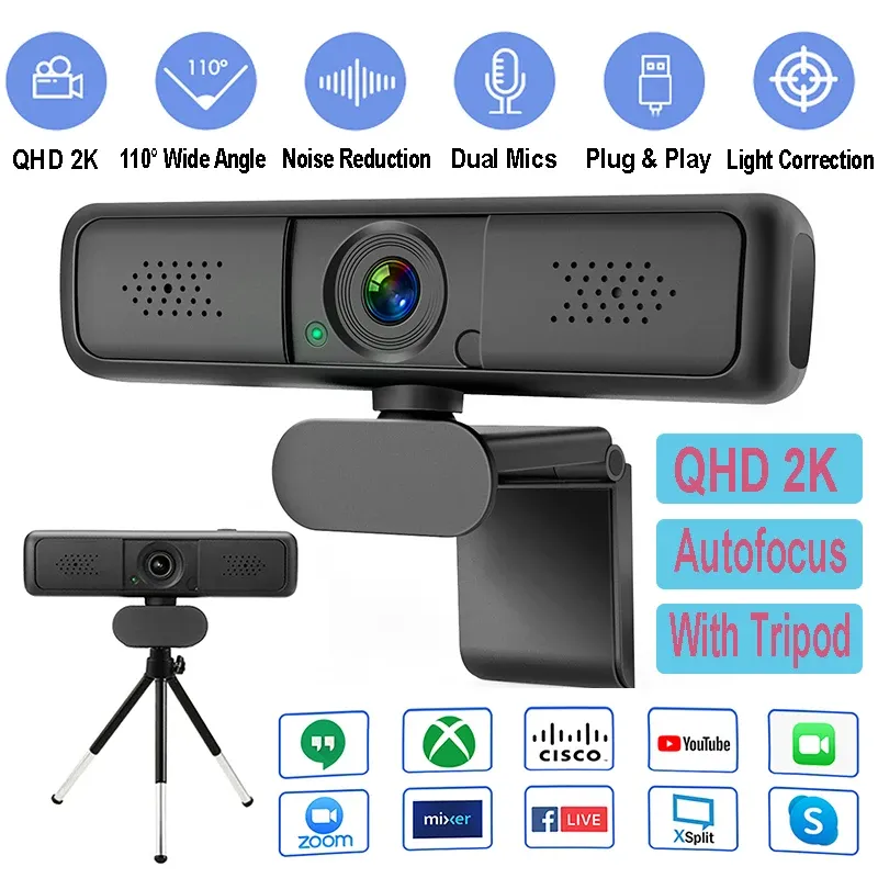 Kameras neue USB -Webkamera 4 Millionen Pixel QHD PC 2K Webcam Autofokus -Laptop -Desktop für Bürobesprechungen mit MIC HD 1080p Web Cam