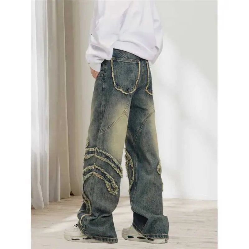 Men's Jeans 2024 Embroidery Straight Casual Men Jeans Gothic Neutral New Wide Leg Loose Hip-hop Fashion Youth Streetwear Denim Trousers Y2K 240423