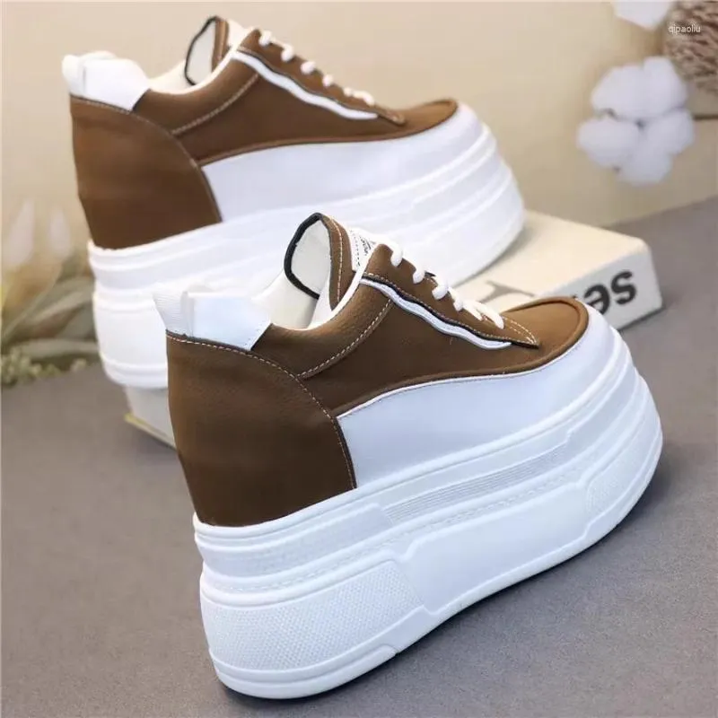 Casual schoenen 12 cm synthetisch echt leer witte luxe designer Sneaker dames herfst veer cowboyplatform wedge high merk