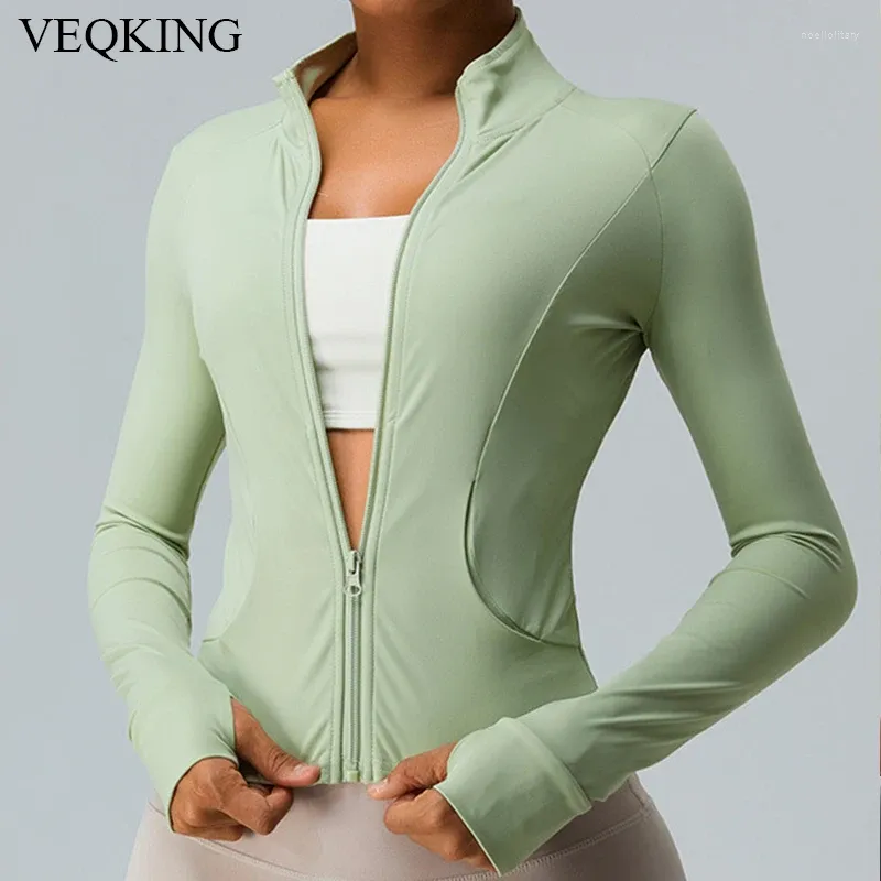Aktif Pantolon Veqking Yoga Ceket Kadın Fermuarı Uzun Sleeves Çalışan Spor Kat Hızlı Kuru Fitness Gym Egzersiz Giysileri