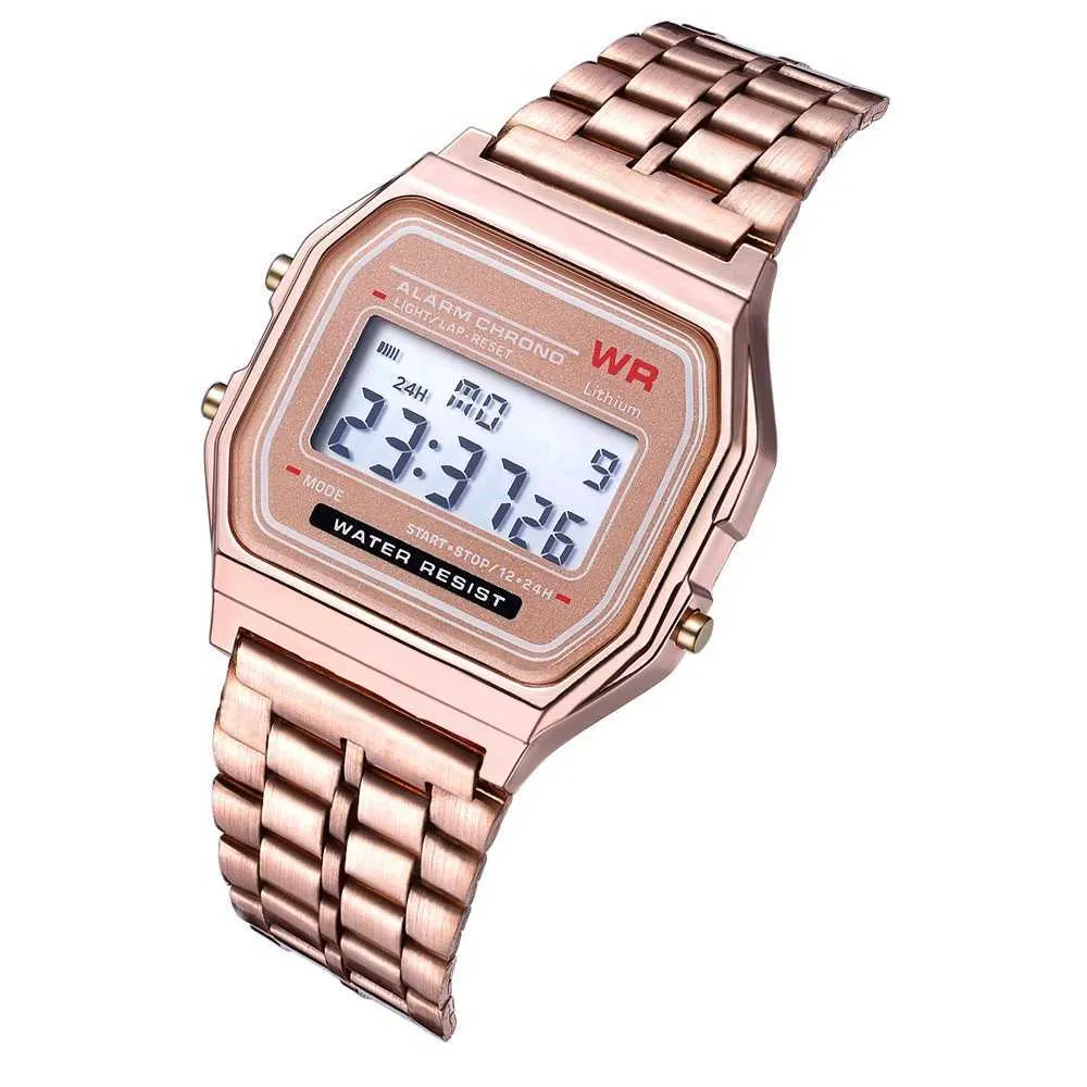 Wristwatches Square Dial Electronic Women Men Watch Digital Display Wristwatch Rose Gold Silver Luxury Ladies Wristwatches Relojes Para Mujer 240423