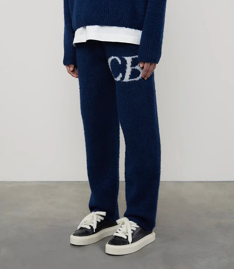 Pants w stylu Anglii Cole Buxton Letter Logo Jacquard Weave Casual Loose Woolen Pants Royal Blue Street Fashion