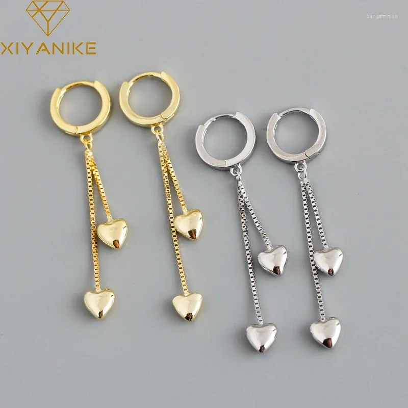 Pendientes de aro Xiyanike Color plateado Double en forma de corazón para la tendencia de la moda femenina Linda fiesta de cuello de Mujer