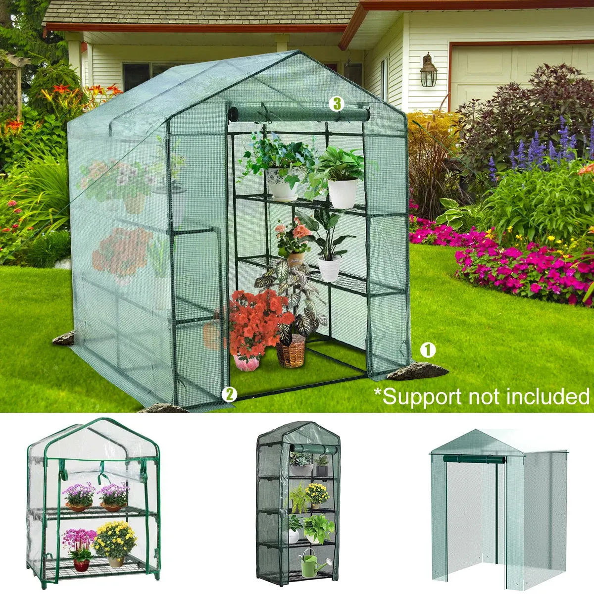 Walkin Greenhouse Cover Waterproof PE -ersättare med Rollup -dragkedja Dörr Uvresistant Small Warm House 240415