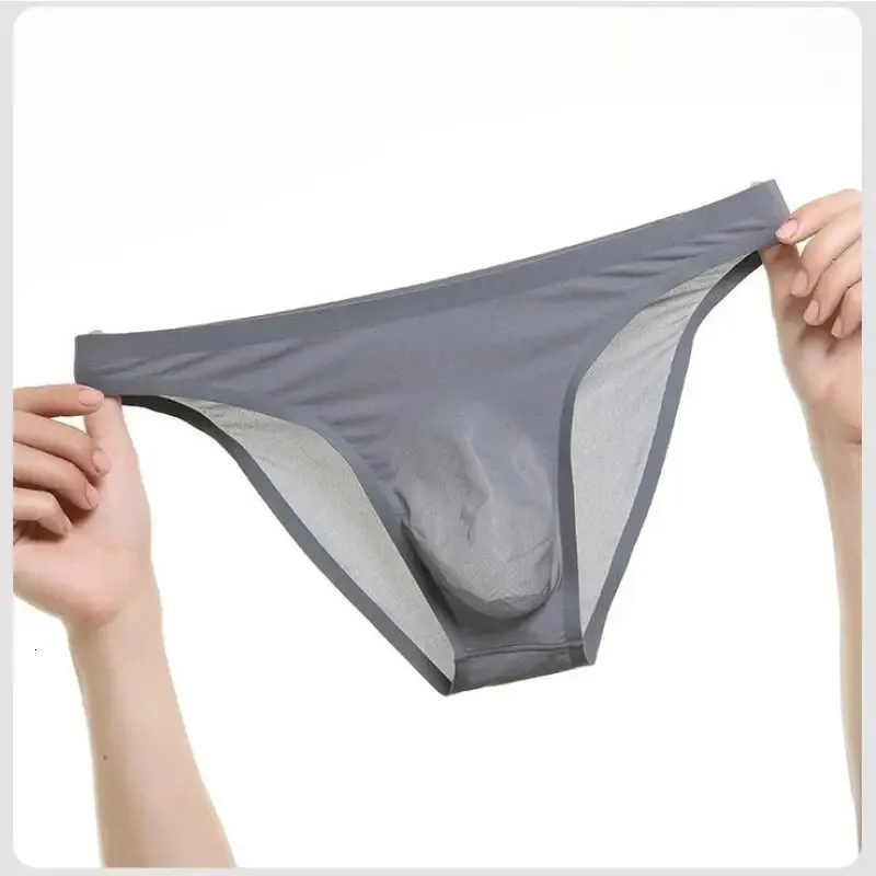 Ice Seide nahtlose ultradünne transparente sexy Slips Männer atmungsaktiven Höschen Bikini Unterwäsche Jockstrap 240419