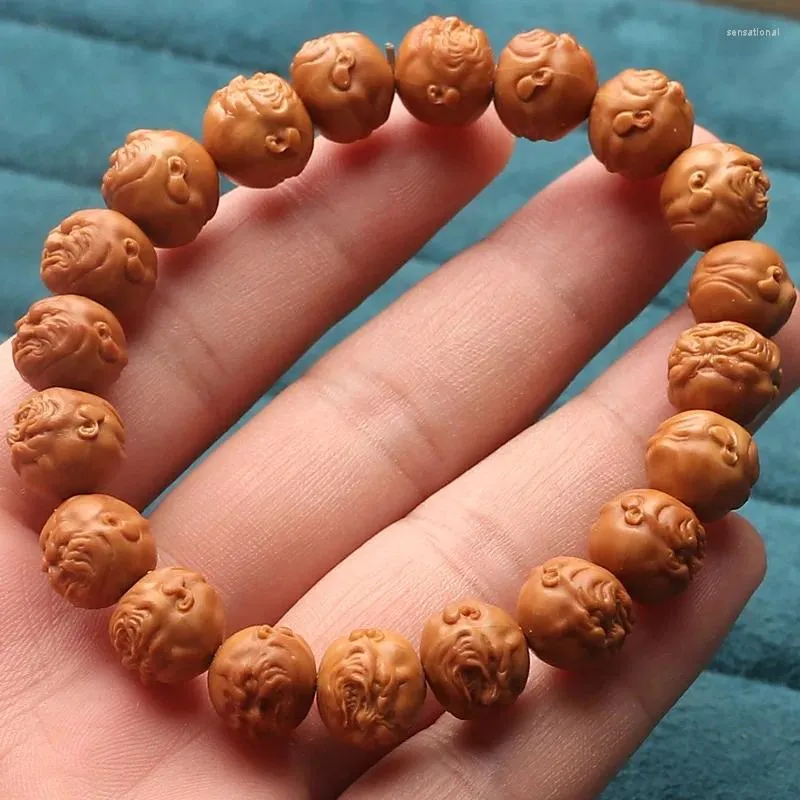 Strand Golden Monkey Head Peach Pit de artesanato esculpido Bracelet de contas de semente de semente original