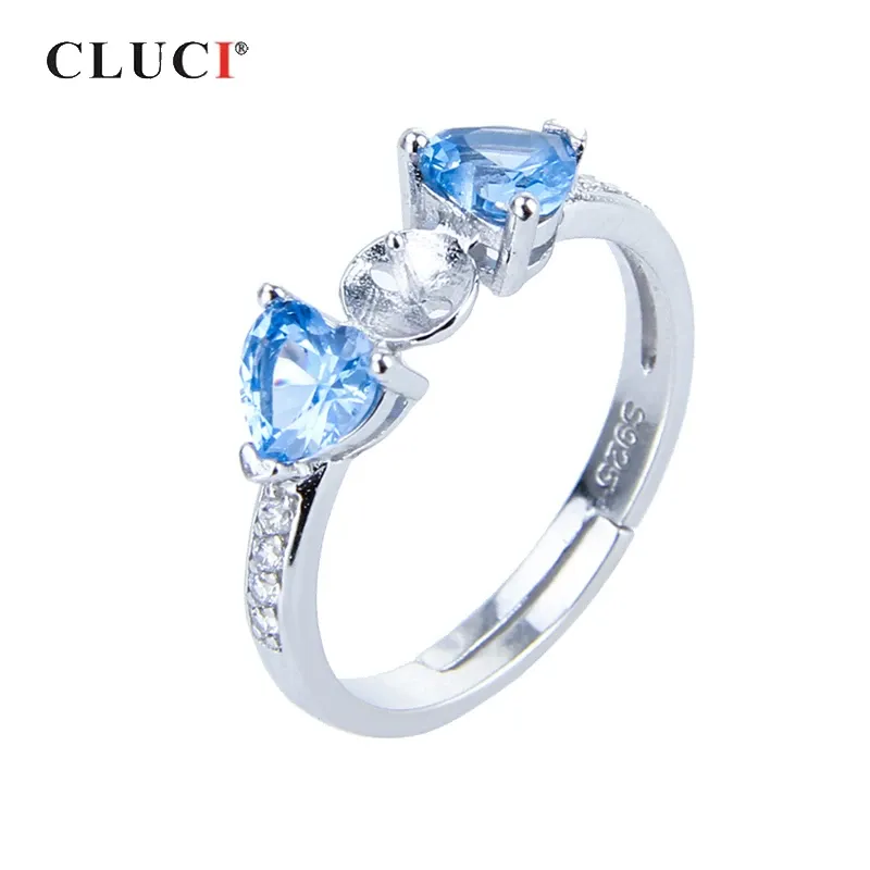 Anneaux Cluci Silver 925 Anneaux pour femmes Montage de rings de perle Fabrication 925 STERLING ARGENT ALIGNABLE BLUE ZIRCON BILANDS SR2176SB