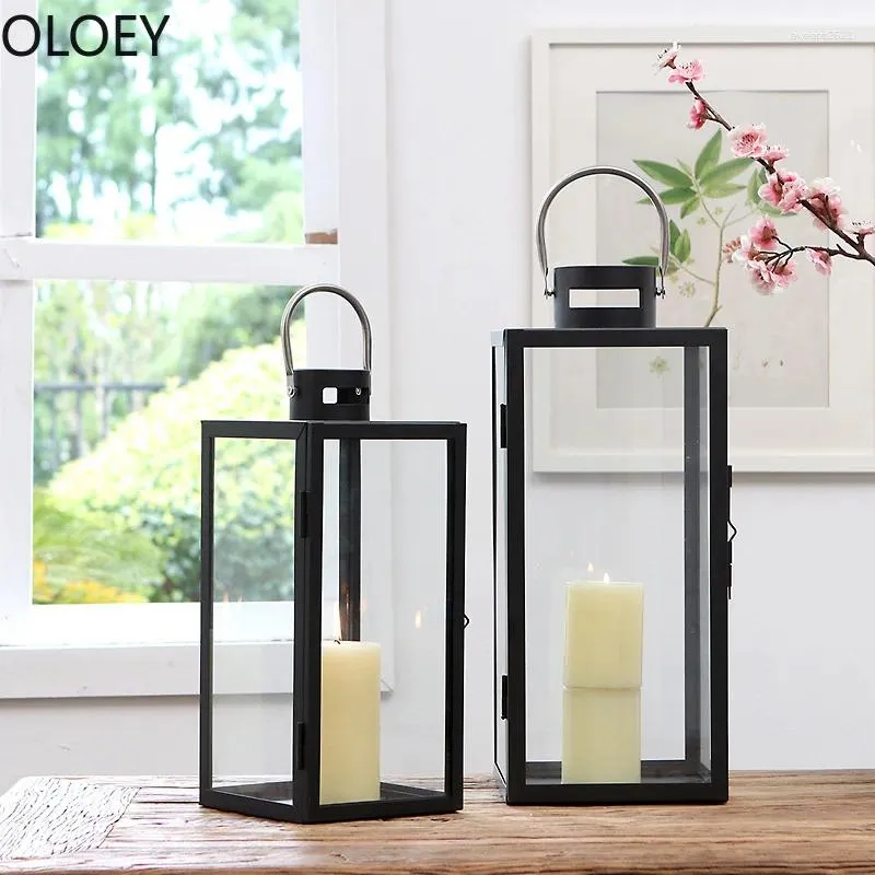 Candle Holders Iron Hanging Vintage Holder Glass Black Simple Metal Lantern Outdoor Camping Candelabra Wedding Centerpieces Party