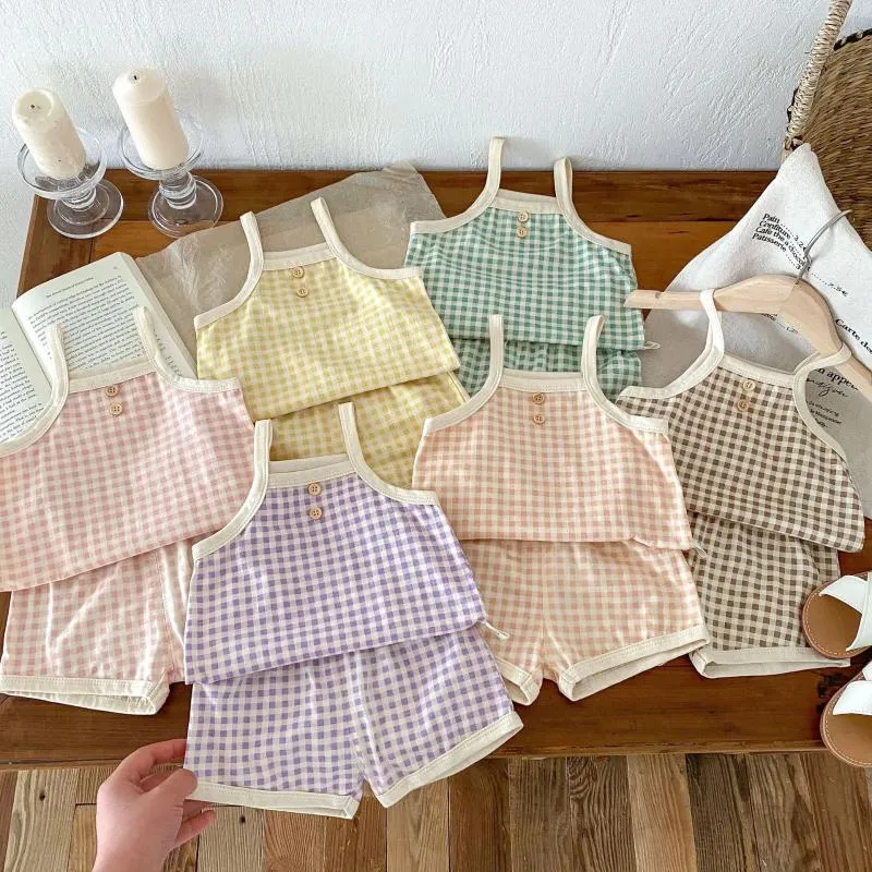 Clothing Sets 2024 Summer Baby Girl Clothes Plaid Infant Cotton Sling Tops Shorts Two Pieces Suit Toddler Casual Camisole Outfits