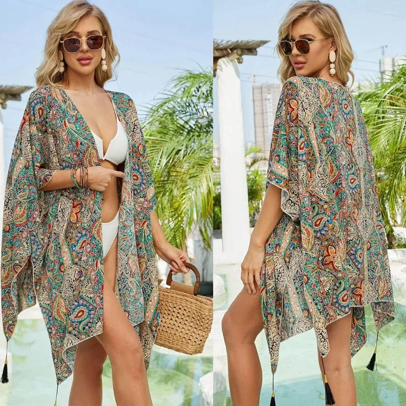 Top da donna Nappe floreali Copuva in spiaggia Swim Bikini Kimono Codigan Baming Ai Bare Ups Ups Wele Swimwear Resort Wear