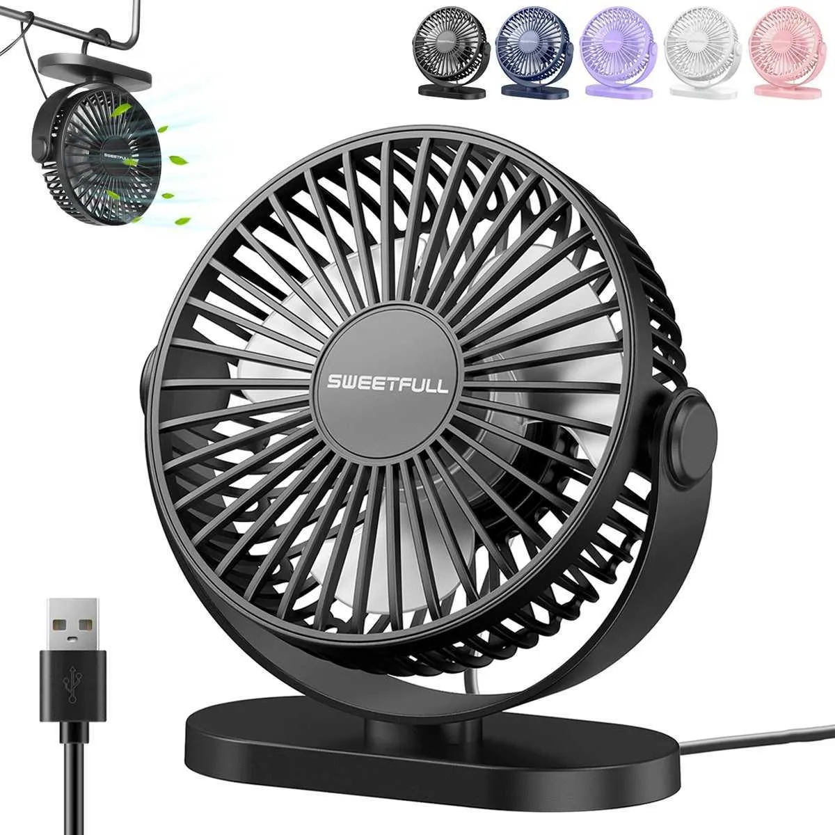 Inne urządzenia Mini USB Fan Fan Portable Hook Fan Desktop Fan Office USB Ciche Cooling Wentylator trzy prędkość Regulacja Odpowiednia do użytku domowego i biura J240423