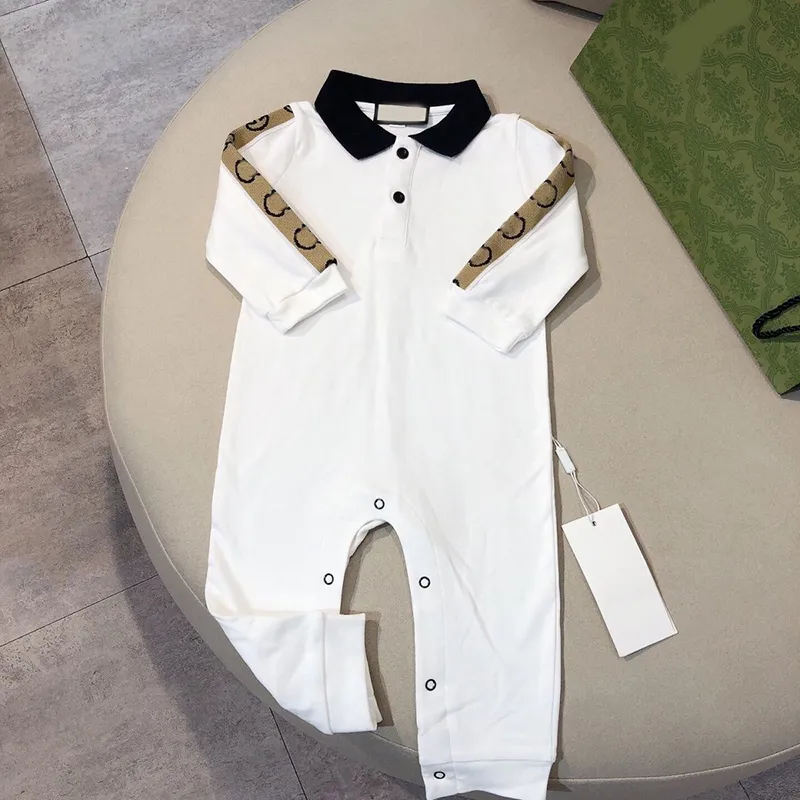 New lapel letter baby jumpsuit kids long romper classic color coded pure cotton jumpsuits childrens trendy brand bodysuit CSD2404245-8