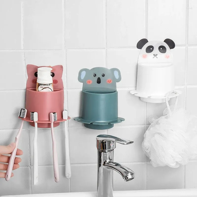Bath Accessory Set Cartoon Animal Toothbrush Holder Bathroom Accessories Toothpaste Wall Suction Storage Container Organizer