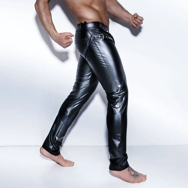 Pantolon artı boyutu erkekler seksi ıslaklık sahte deri iç çamaşırı egzotik pantolon pu leggins lateks catsuit pvc clubwear kostüm eşcinsel fetiş pantolon