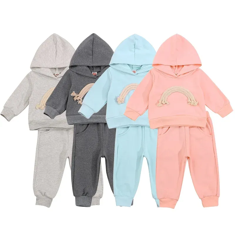 Sets focusnorm 4 couleurs d'automne hiver bébés filles garçons de vêtements de vêtements de garçons 2 pcs arc-en-ciel imprimé à capuche