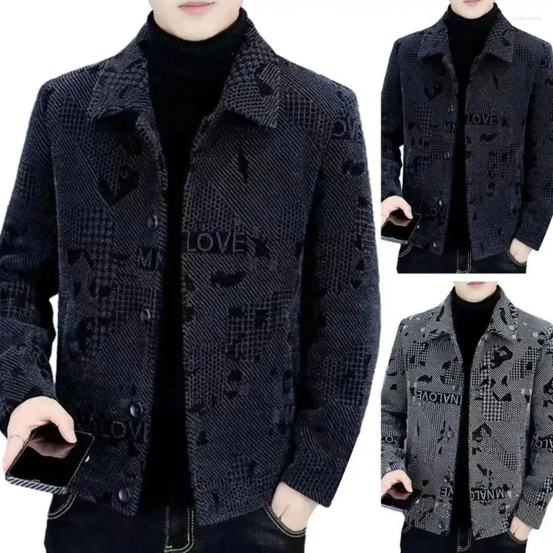 Jackets masculinos Men Coubre o inverno elegante com botões de lapela para moda de caça de manga comprida no estilo de calor