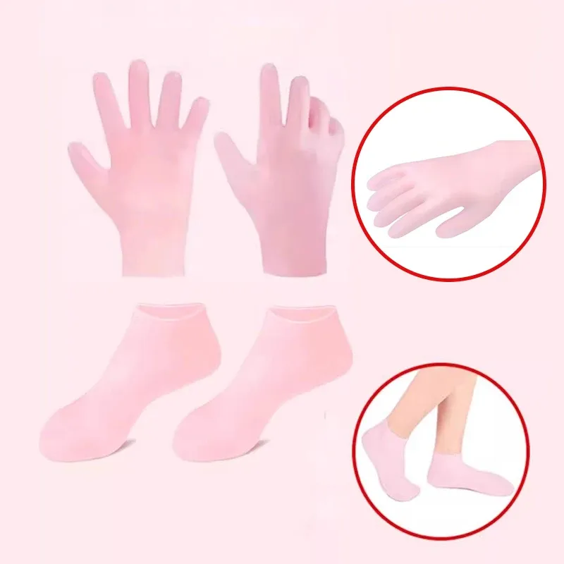 Werkzeug Hochelastisches Silikon Feuchtigkeitsspensthandschuhe Fußbad Socken wasserdichte Antidry -Risse Hand-/Fußpflege Peeling Maskensätze