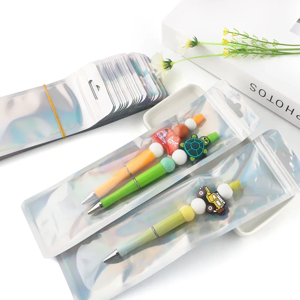 Taschen 100 ~ 800pcs/Los klares Verpackungsbeutel mit Hangloch mit Plastiktüten für Reißverschlussschloss für perlable Stiftschmuckzubehör